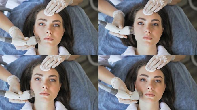 一名年轻女子在美容院接受射频提升手术