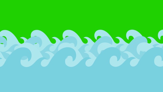 绿色屏幕上的卡通矢量海浪