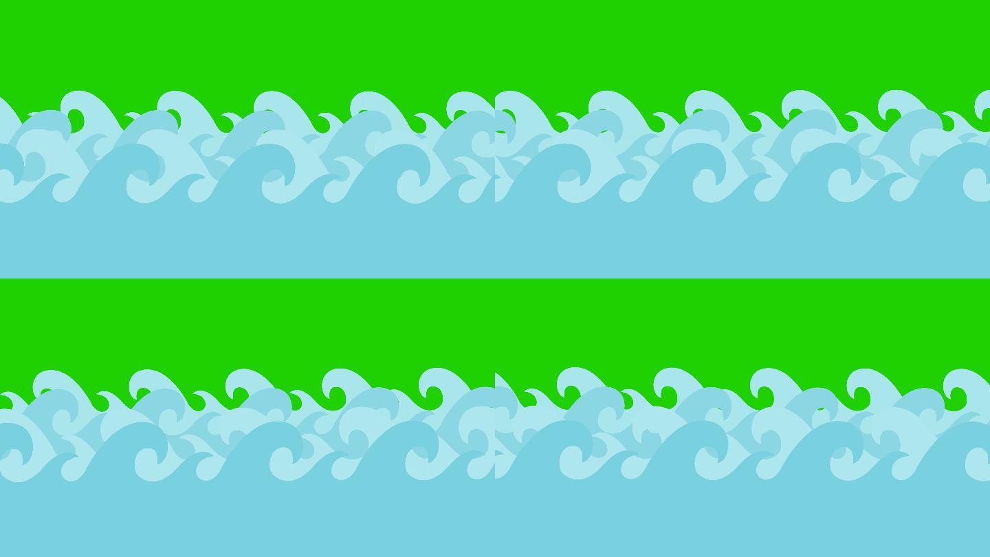 绿色屏幕上的卡通矢量海浪