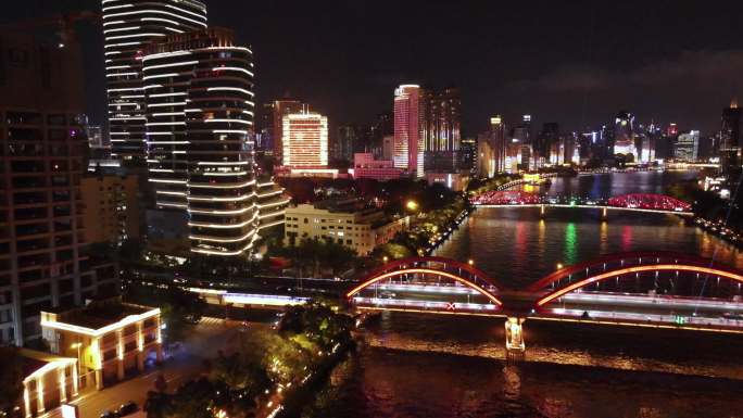 广州珠江双桥亮化工程航拍