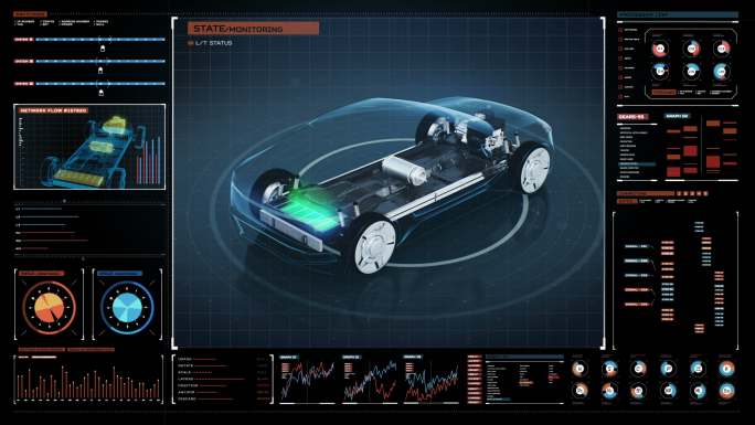 未来汽车显示界面中的内部视图。