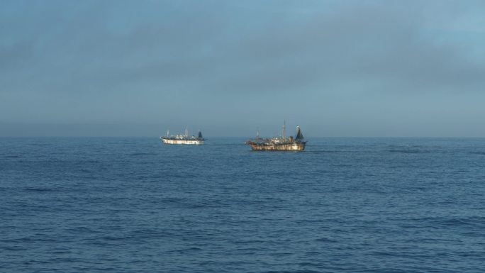 大西洋上的远洋渔船