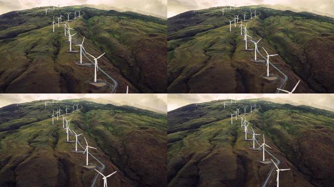 山间的风力发电机循环利用旋转自然