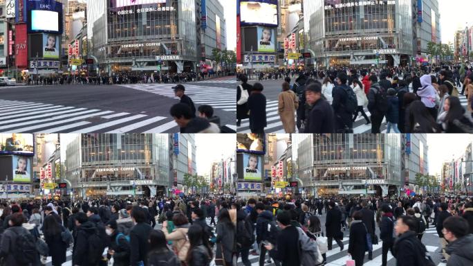 日本涩谷十字路口人流穿梭