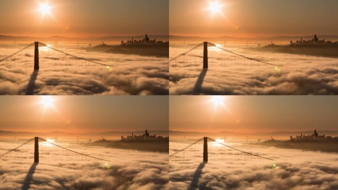 日出时的旧金山金门大桥景观