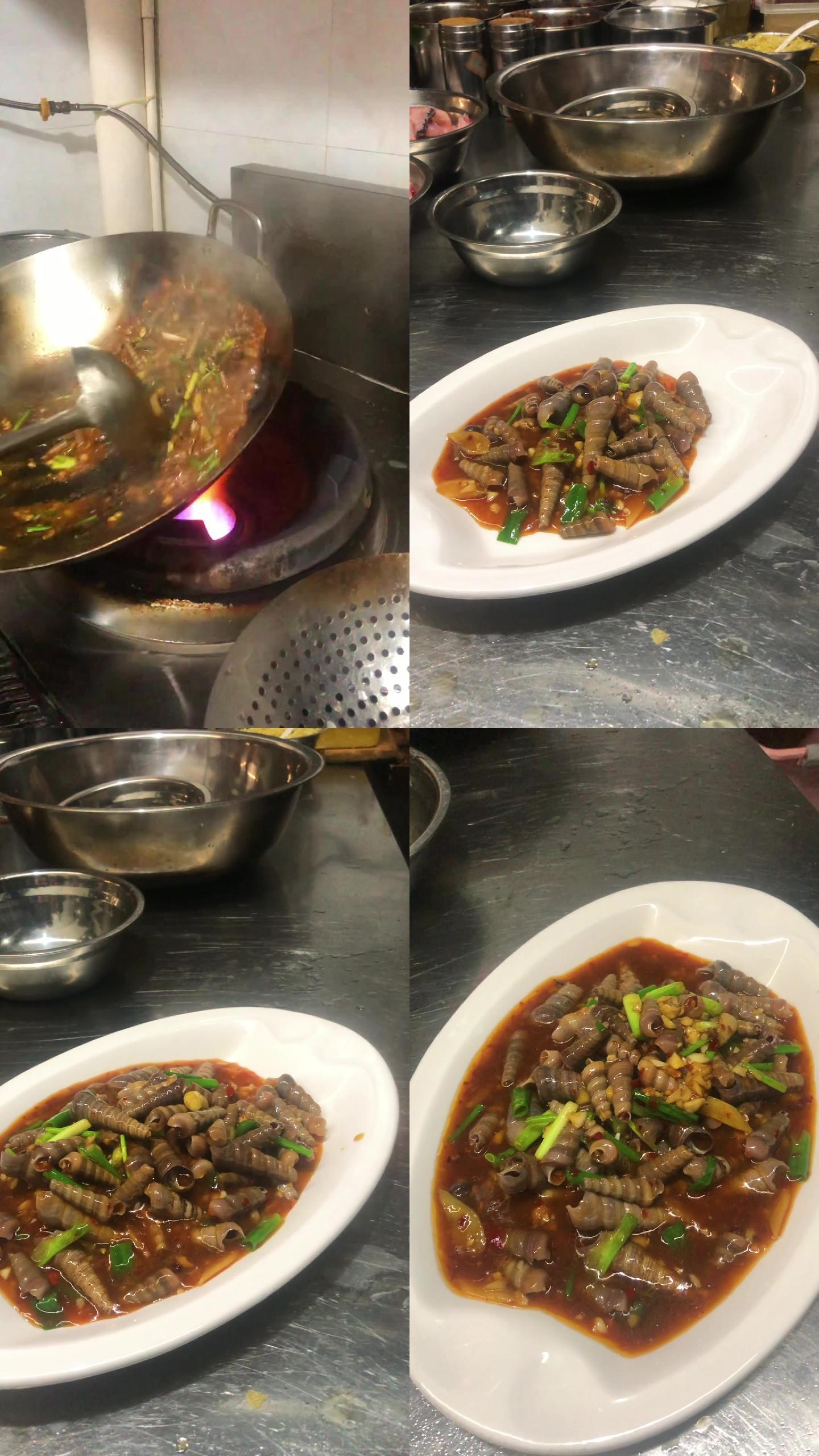 大排档师傅炒钉螺