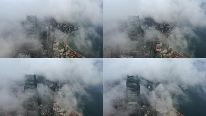 青岛城市风光云雾中的城市
