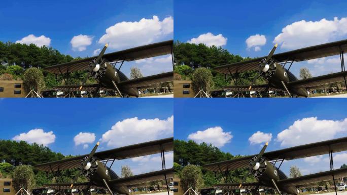 模型飞机延时摄影，蓝天白云