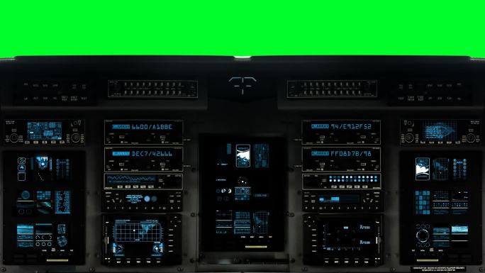 绿色屏幕背景下宇宙飞船上的控制桥