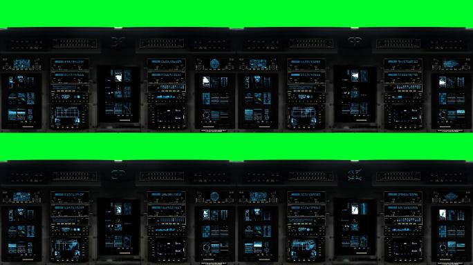 绿色屏幕背景下宇宙飞船上的控制桥