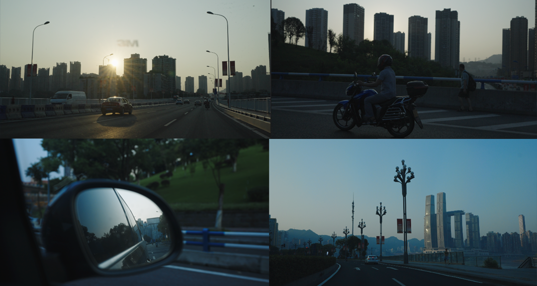 清晨逆光写意城市交通车流重庆桥汽车摩托