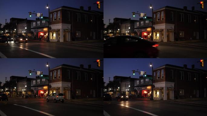 主街角夜景拍摄建筑物灯光照明城市风光