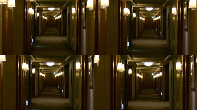 走廊的尽头。酒店走廊恐怖阴森走廊空无一人