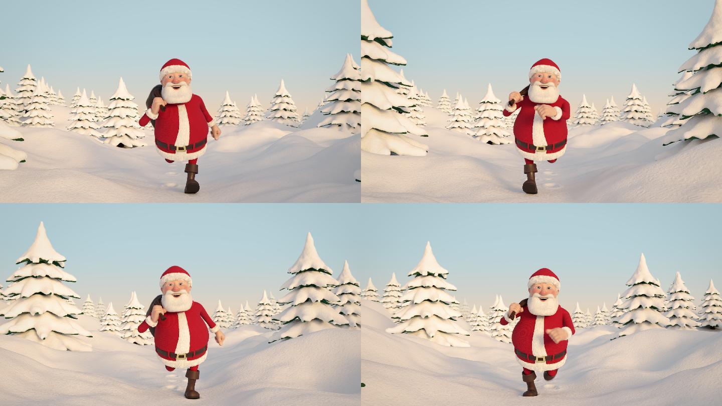 圣诞老人在雪地里奔跑