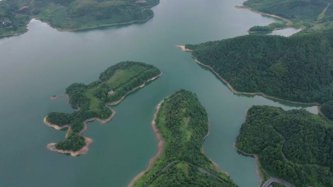 绍兴新昌沃洲镇沃洲湖长诏水库航拍4k