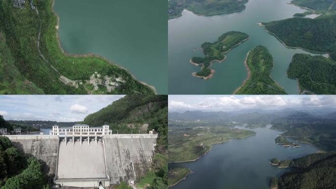 绍兴新昌沃洲镇沃洲湖长诏水库航拍4k