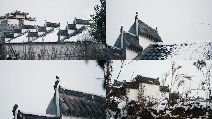 古建筑下雪徽派建筑素材积雪