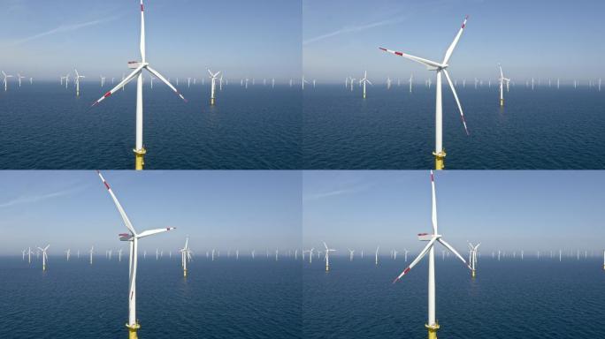 在海上的风力涡轮机群