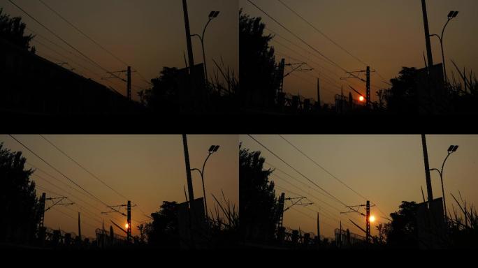 4K拍摄日出延时火车太阳