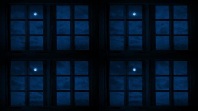 透过窗户看到的夜空和月亮