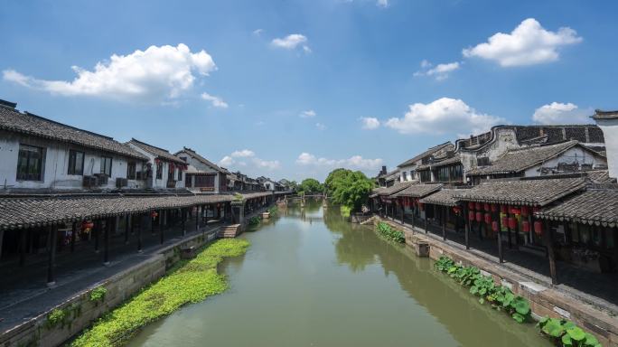 嘉兴西塘景区蓝天白云延时