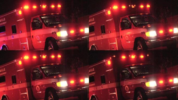 事故现场的救护车闪烁。医疗救助