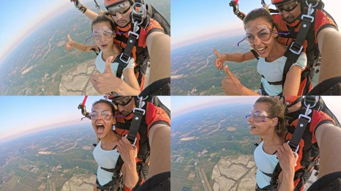 女子享受她的第一次跳伞