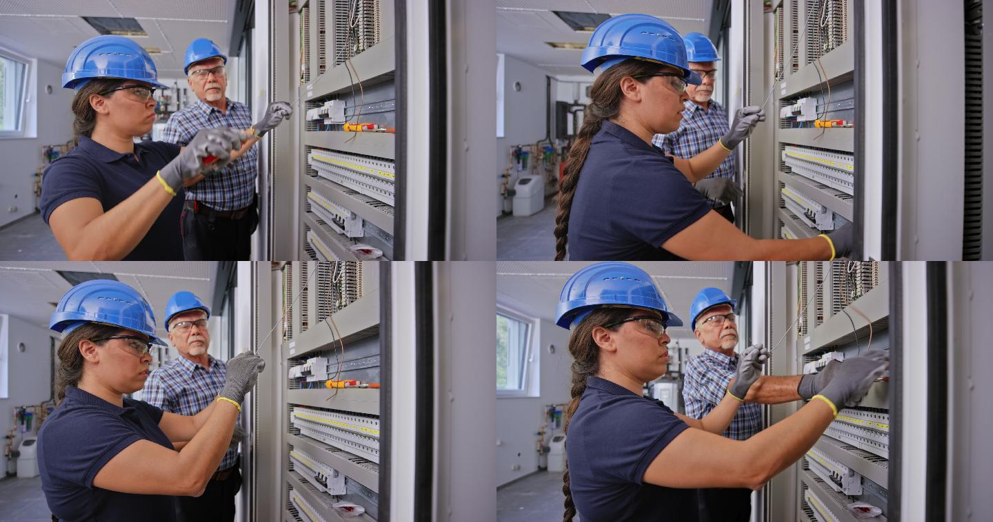 电工教女学徒如何连接电气面板中的电线