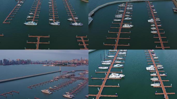 海口城市风光航拍西海岸游艇码头海边码头
