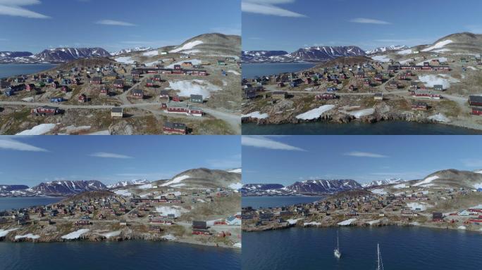 格陵兰岛一个偏远定居点的无人机镜头