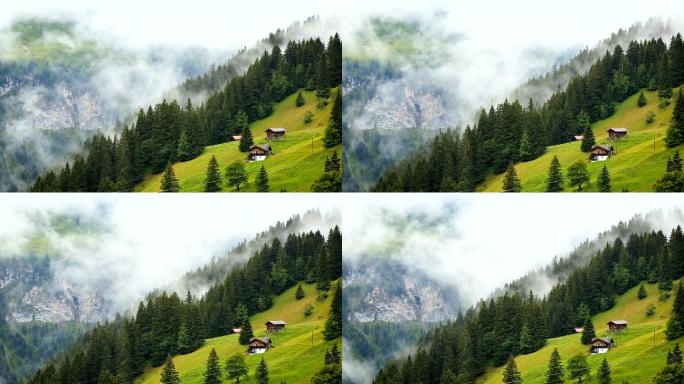 薄雾笼罩着阿尔卑斯山