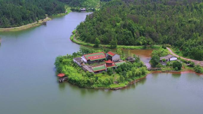 航拍江西万安影视城蓬岛瑶台