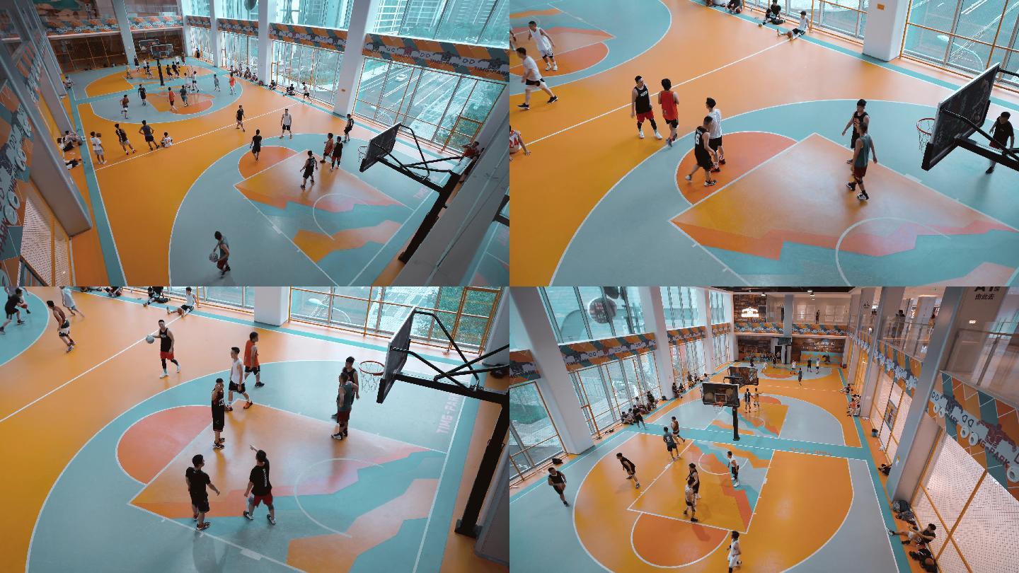 4K室内篮球运动场移动空镜