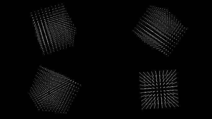 旋转的白色粒子的三维立方体