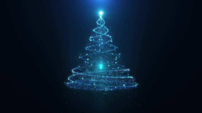圣诞树-蓝色螺旋粒子线条