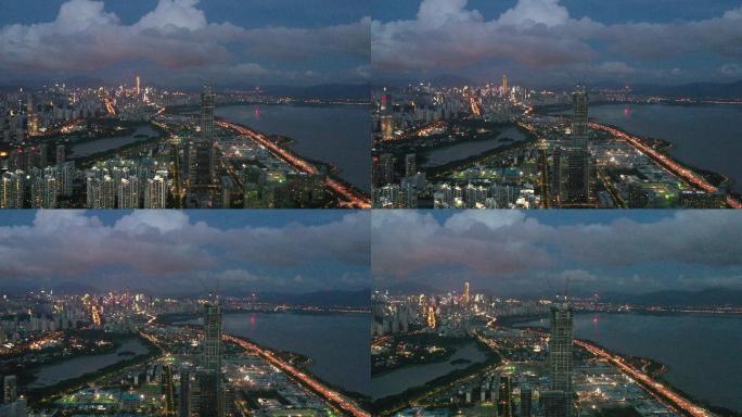 4K航拍  建设中的深圳湾超级总部夜景