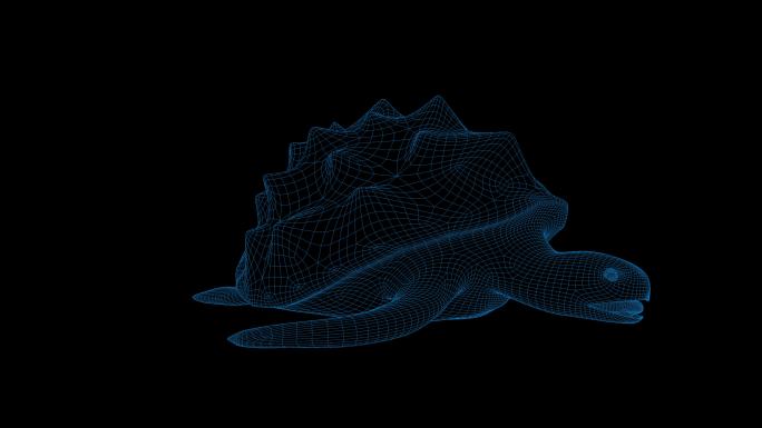 4K蓝色全息科技线框鳄龟素材旋转带通道