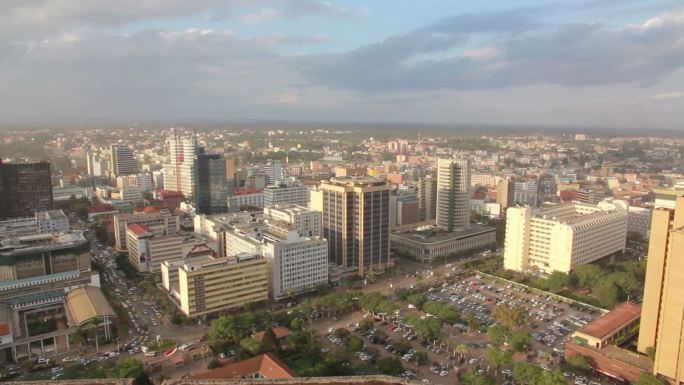 内罗毕市城市建筑快速发展航拍延时国外地标