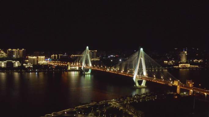 海口风光夜景航拍世纪大桥世纪公园体育场