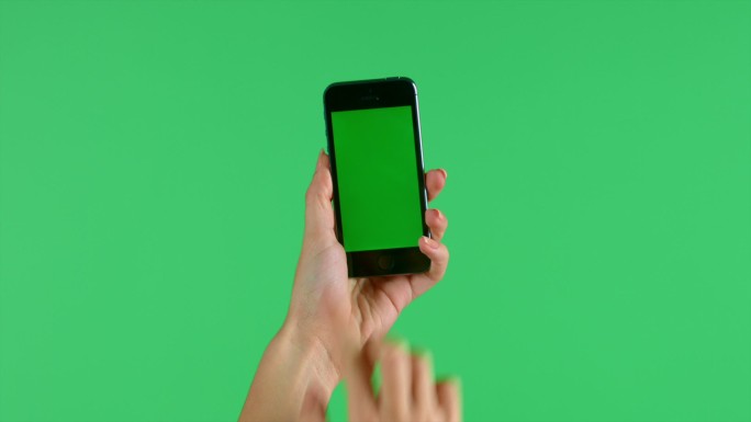绿屏智能手机轻触、滑动、展开和手指手势。