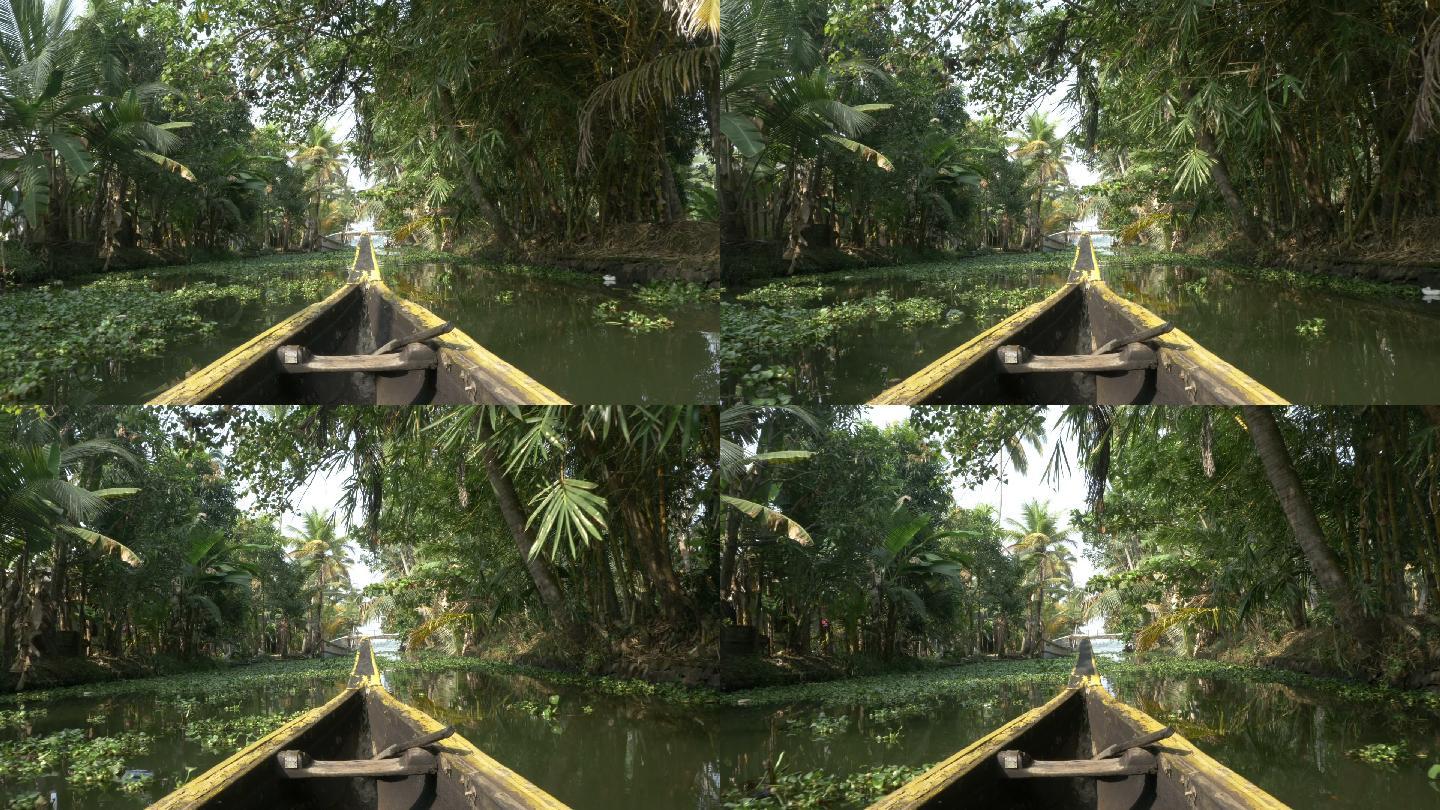 印度南部喀拉拉邦回水上的独木舟