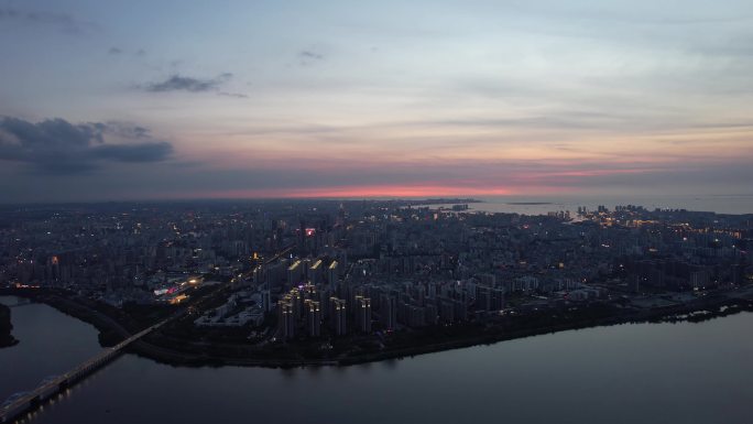 海南海口南渡江岸城市夜景航拍延时