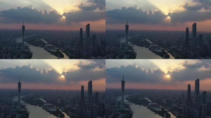4K航拍  一塔倾城：绚丽晚霞下的广州塔