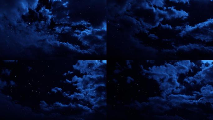 【HD天空】夜景蓝色月光云层繁星闪烁星夜
