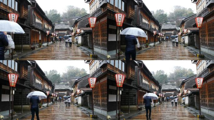 下雨的日本金泽市东柴屋区