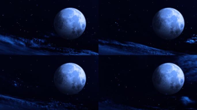 【HD天空】奇幻月球薄云繁星闪烁夜空星光