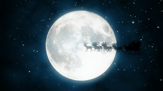 圣诞老人飞行拉车下雪童话故事