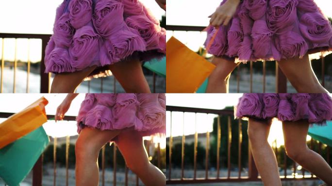 女士正在愉快地购物归来。