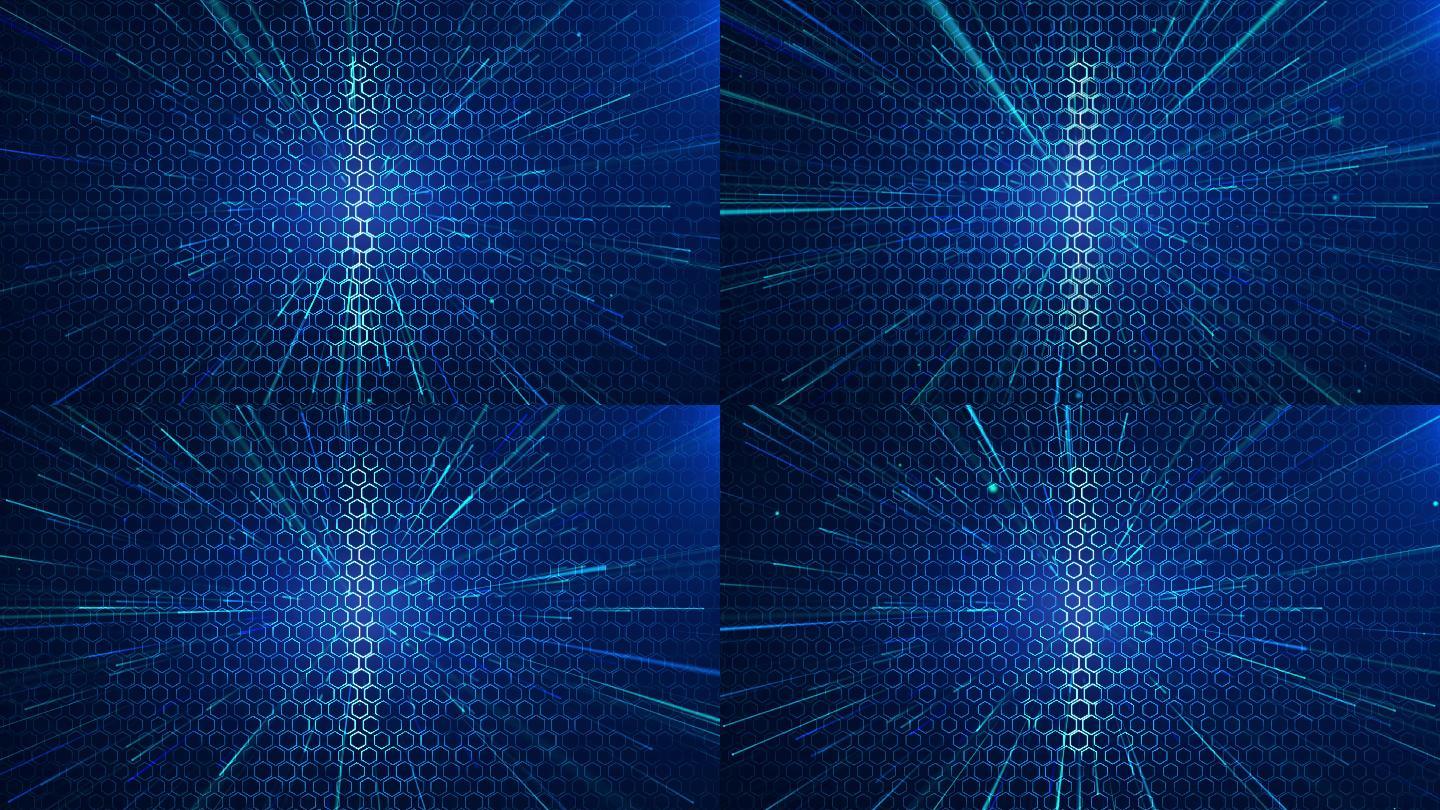4K蜂窝状蓝色科技光线背景循环
