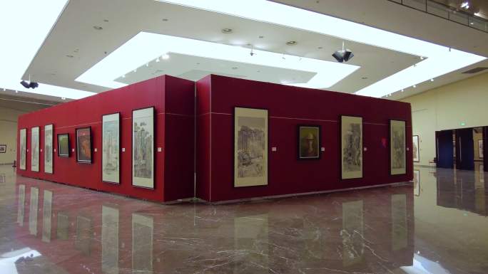 实拍济南美术馆国画展览展示